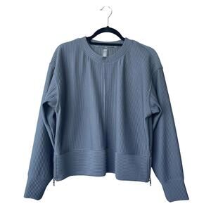 DKNY Sport Women’s Blue Ribbed Pullover Sweatshirt Size M Long Sleeve Zip Hem